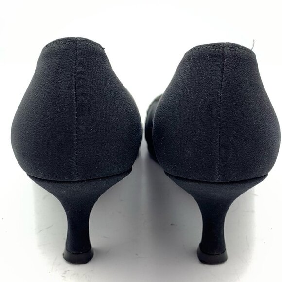 Stuart Weitzman heels sz 8 black silk pointy toe - Picture 3 of 11
